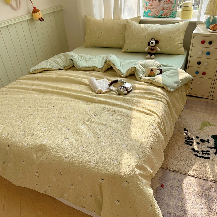 91家纺网 家纺一手货源 找家纺 初念 2026新款泡芙纱单夏被凉糖系列（凉而不冰的触感，清凉与柔软兼得） 凉糖-抹茶南瓜