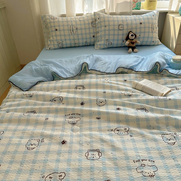 91家纺网 家纺一手货源 找家纺 初念 2026新款泡芙纱单夏被凉糖系列（凉而不冰的触感，清凉与柔软兼得） 凉糖-机智蓝狗