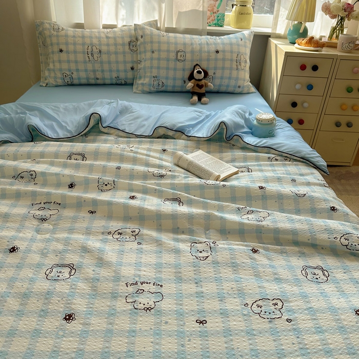 91家纺网 家纺一手货源 找家纺 初念 2026新款泡芙纱单夏被凉糖系列（凉而不冰的触感，清凉与柔软兼得） 凉糖-机智蓝狗