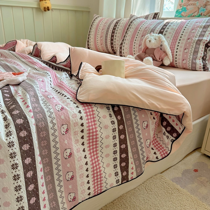 91家纺网 家纺一手货源 找家纺 初念 2026新款泡芙纱单夏被凉糖系列（凉而不冰的触感，清凉与柔软兼得） 凉糖-猫咪集 粉