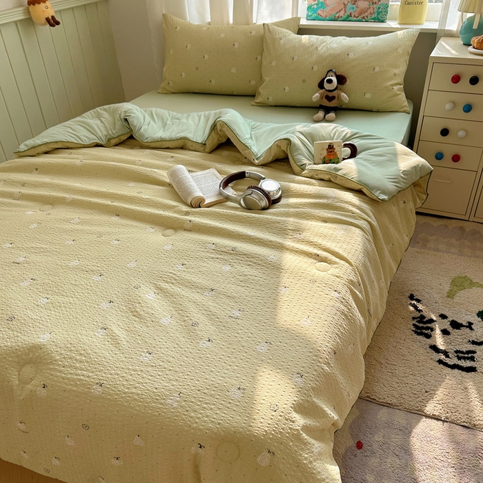 91家纺网 家纺一手货源 找家纺 初念 2026新款泡芙纱单夏被凉糖系列（凉而不冰的触感，清凉与柔软兼得） 凉糖-抹茶南瓜