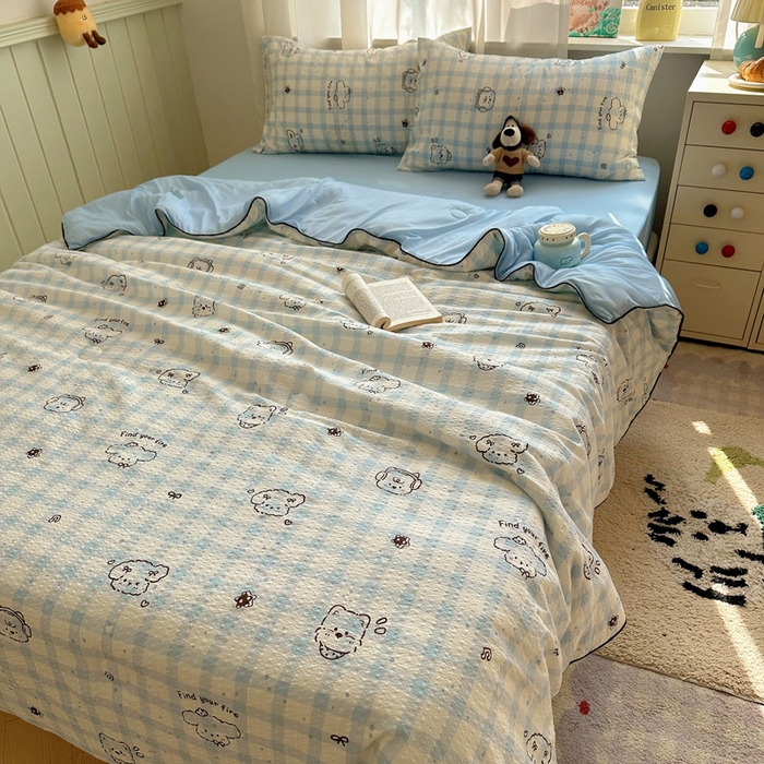 91家纺网 家纺一手货源 找家纺 初念 2026新款泡芙纱单夏被凉糖系列（凉而不冰的触感，清凉与柔软兼得） 凉糖-机智蓝狗