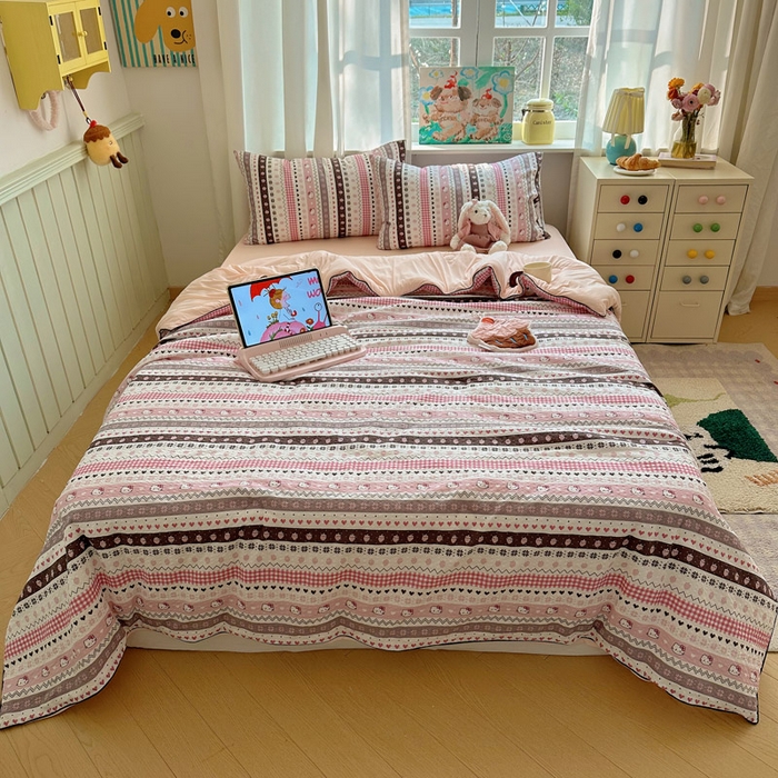 91家纺网 家纺一手货源 找家纺 初念 2026新款泡芙纱单夏被凉糖系列（凉而不冰的触感，清凉与柔软兼得） 凉糖-猫咪集 粉