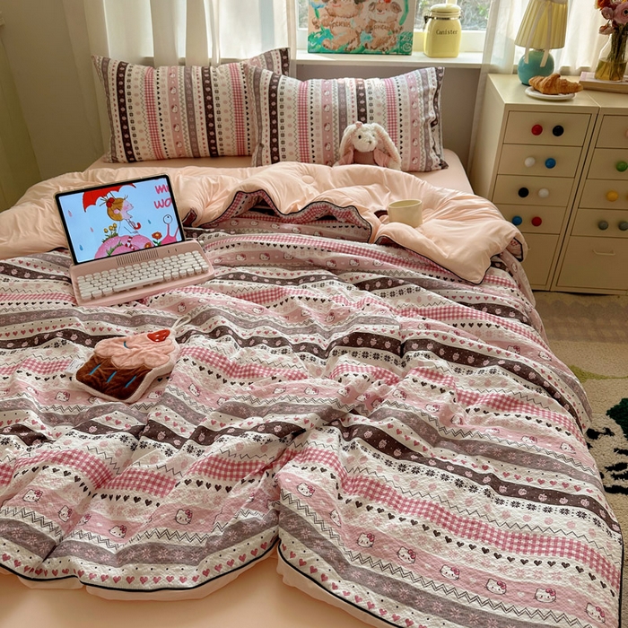 91家纺网 家纺一手货源 找家纺 初念 2026新款泡芙纱单夏被凉糖系列（凉而不冰的触感，清凉与柔软兼得） 凉糖-猫咪集 粉