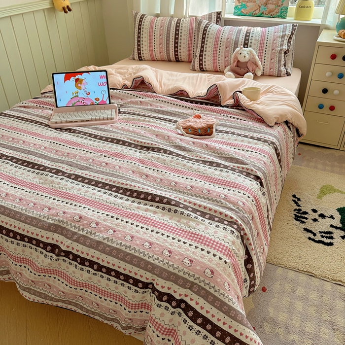 91家纺网 家纺一手货源 找家纺 初念 2026新款泡芙纱单夏被凉糖系列（凉而不冰的触感，清凉与柔软兼得） 凉糖-猫咪集 粉