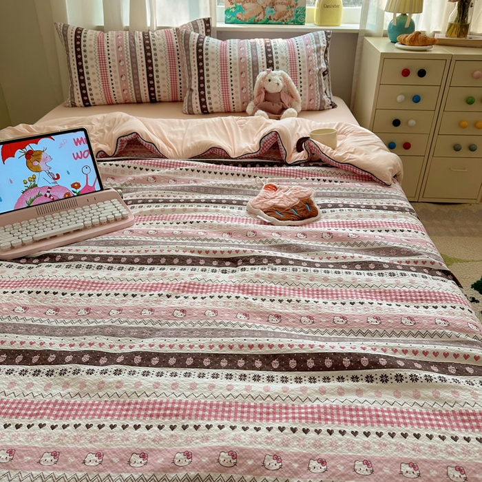 91家纺网 家纺一手货源 找家纺 初念 2026新款泡芙纱单夏被凉糖系列（凉而不冰的触感，清凉与柔软兼得） 凉糖-猫咪集 粉