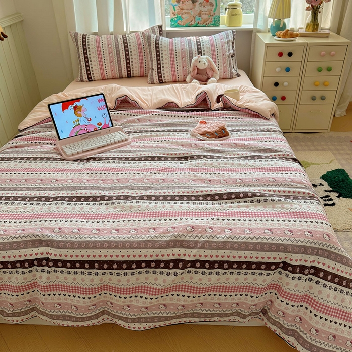 91家纺网 家纺一手货源 找家纺 初念 2026新款泡芙纱单夏被凉糖系列（凉而不冰的触感，清凉与柔软兼得） 凉糖-猫咪集 粉