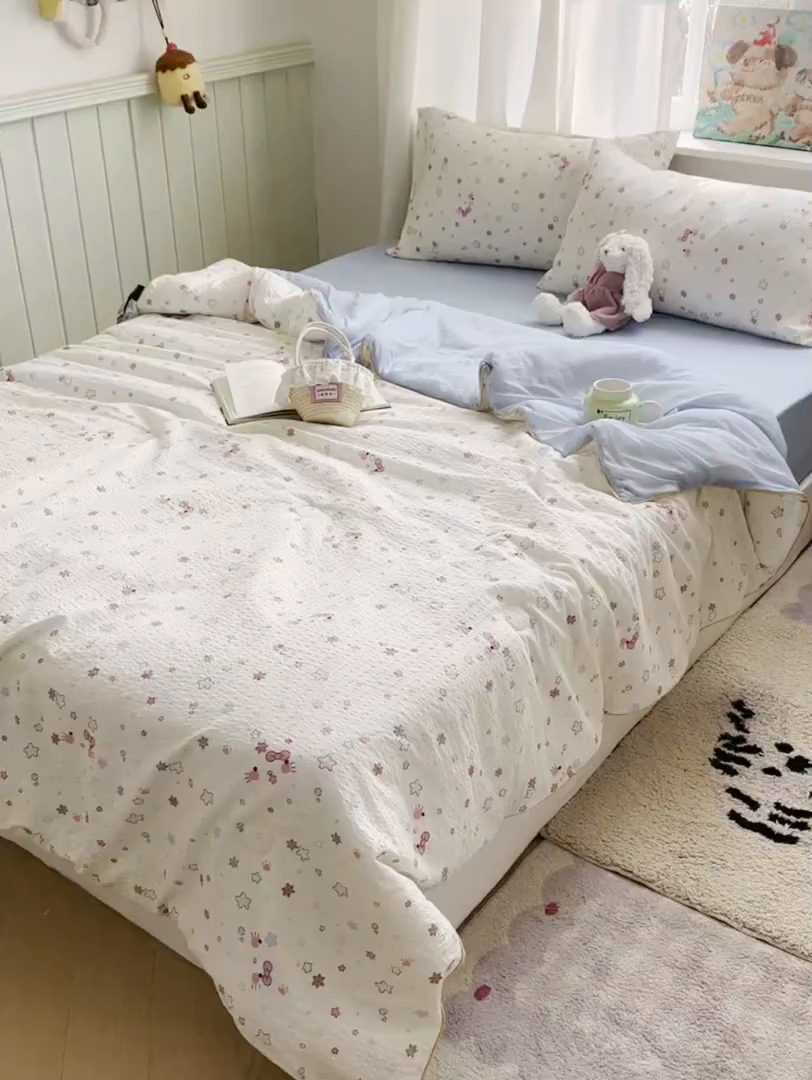 91家纺网 家纺一手货源 找家纺 初念 2026新款泡芙纱单夏被凉糖系列（凉而不冰的触感，清凉与柔软兼得） 凉糖-躲猫猫