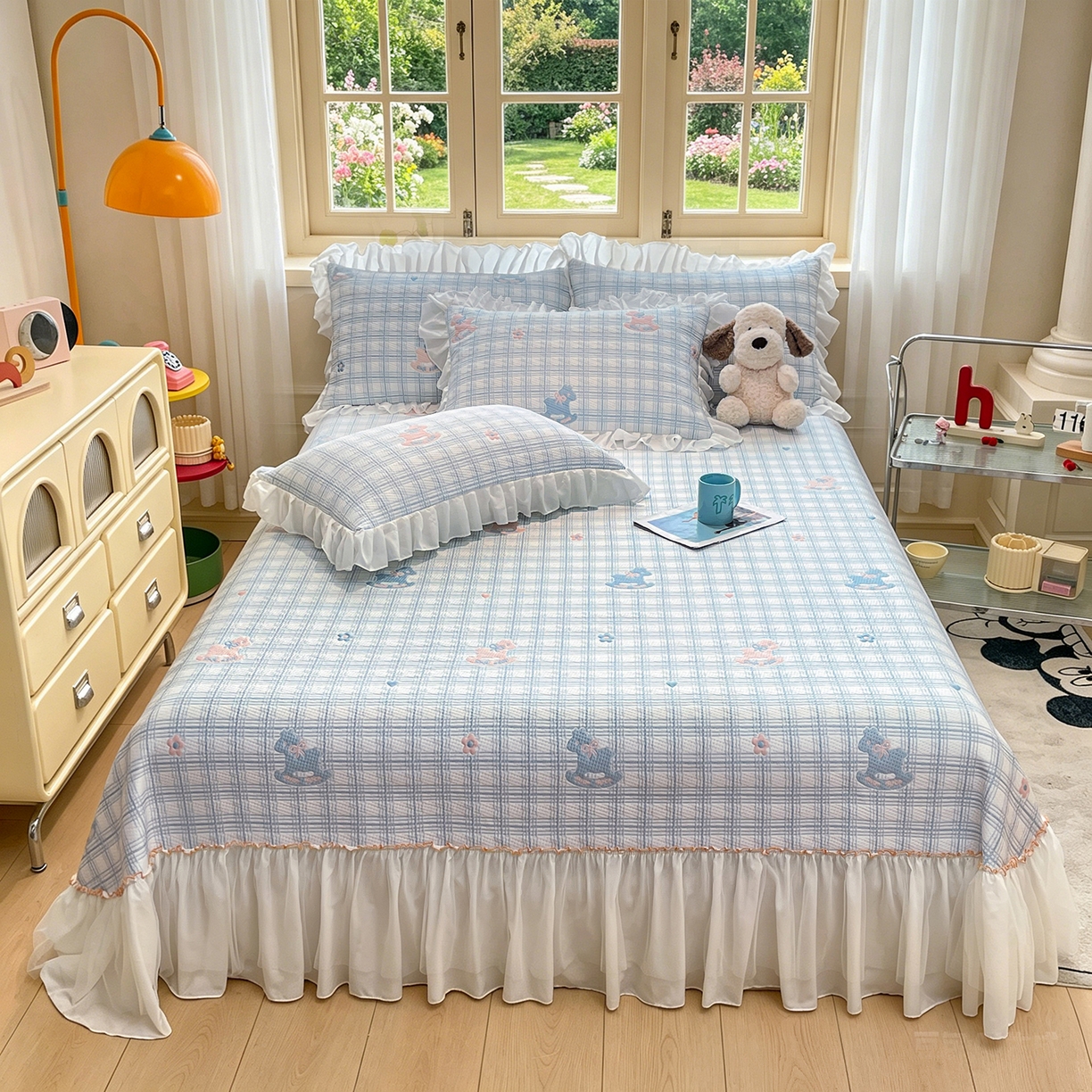 91家纺网 家纺一手货源 找家纺 （总）情恒家纺 2026新款PE卡通提花床盖席席子凉席三件套摇摇马