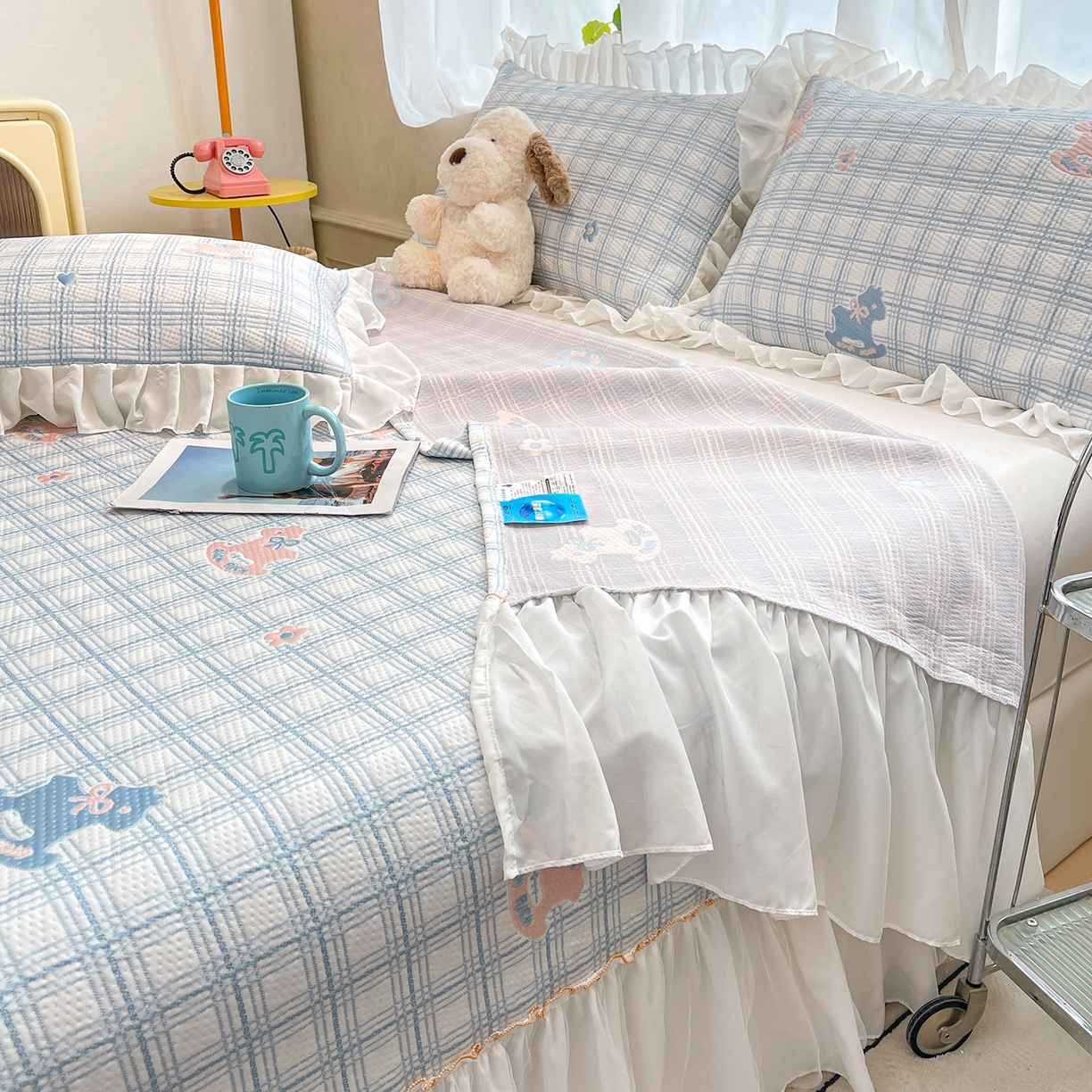 91家纺网 家纺一手货源 找家纺 （总）情恒家纺 2026新款PE卡通提花床盖席席子凉席三件套摇摇马