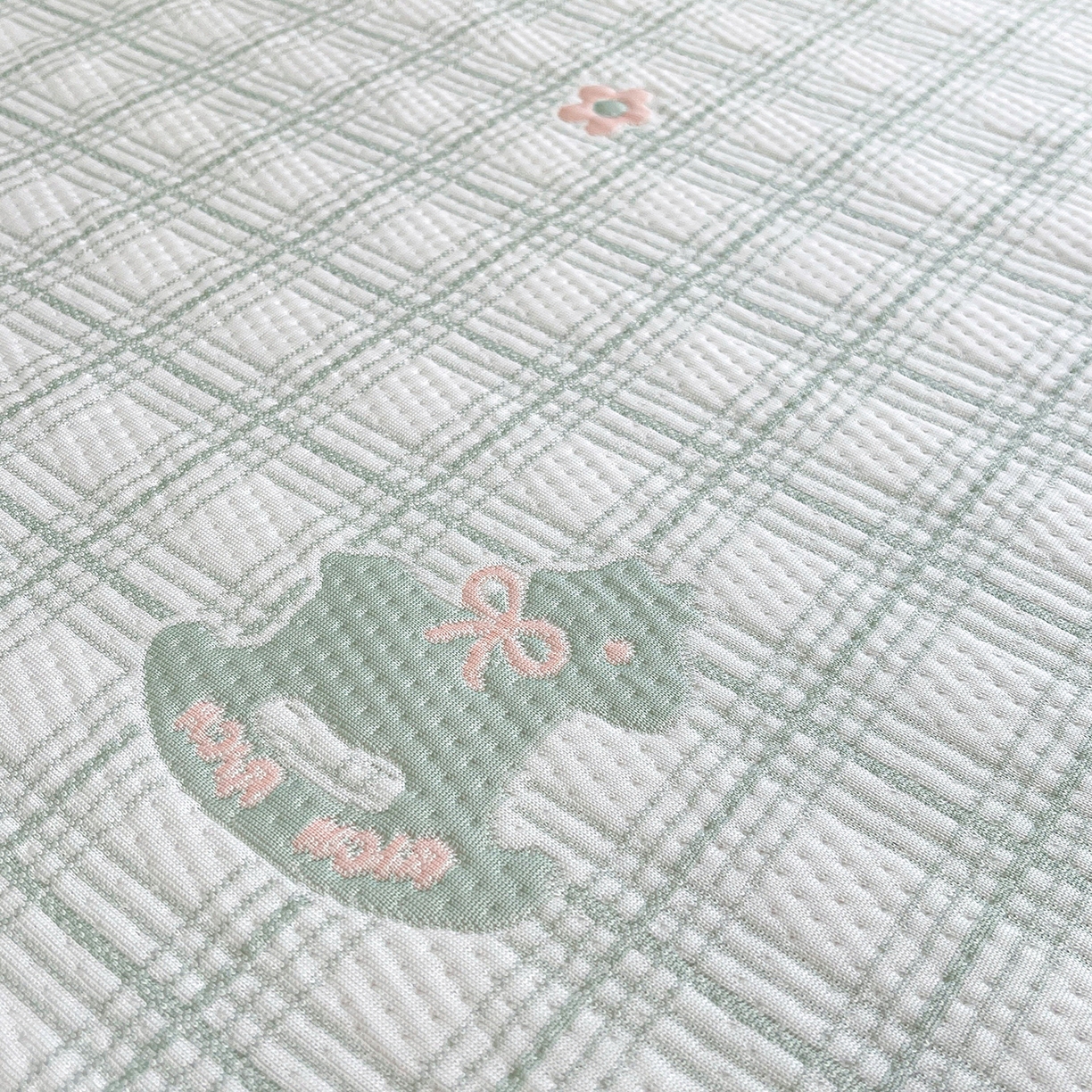 91家纺网 家纺一手货源 找家纺 情恒家纺 2026新款PE卡通提花床盖席席子凉席三件套摇摇马 摇摇马-豆绿