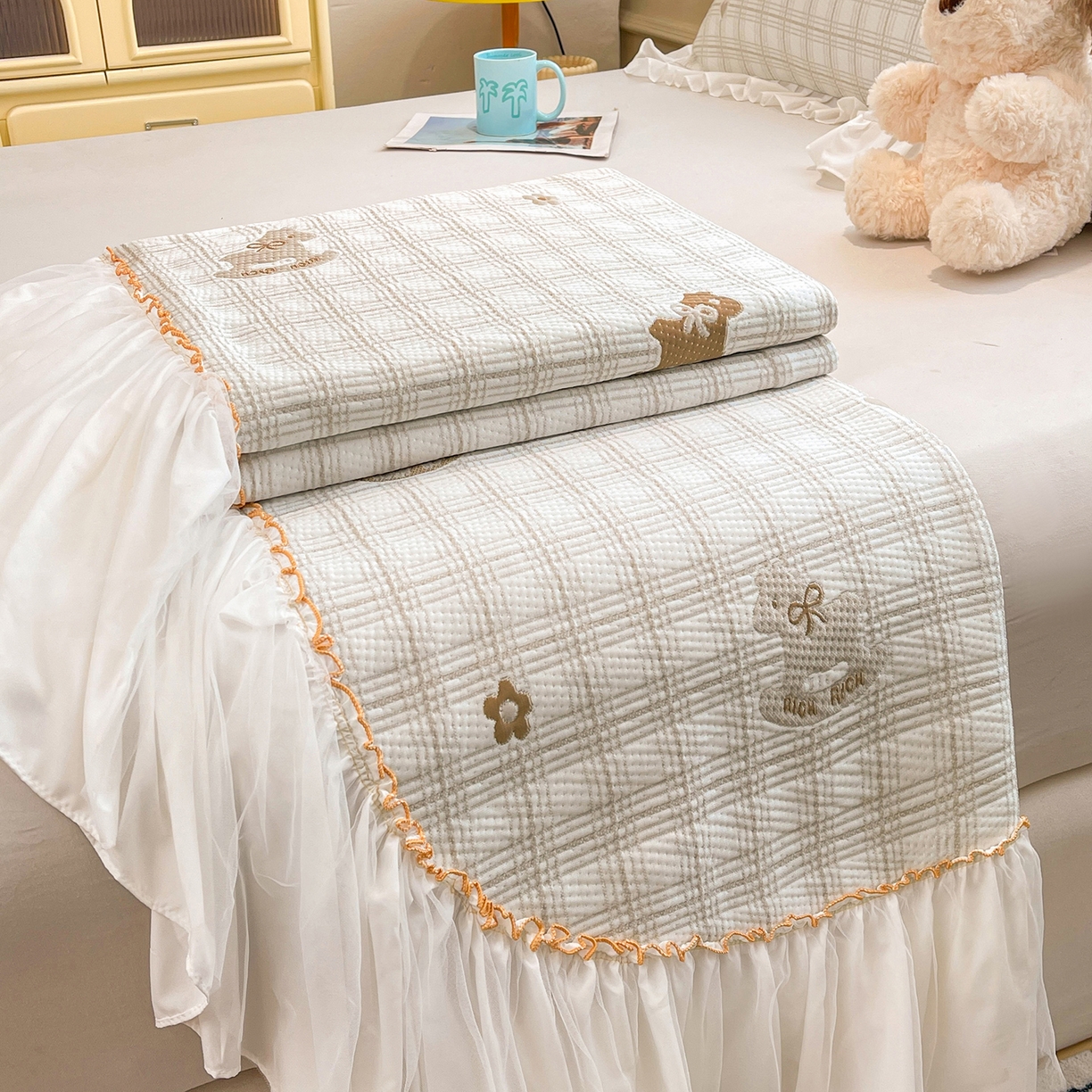 91家纺网 家纺一手货源 找家纺 情恒家纺 2026新款PE卡通提花床盖席席子凉席三件套摇摇马 摇摇马-卡其