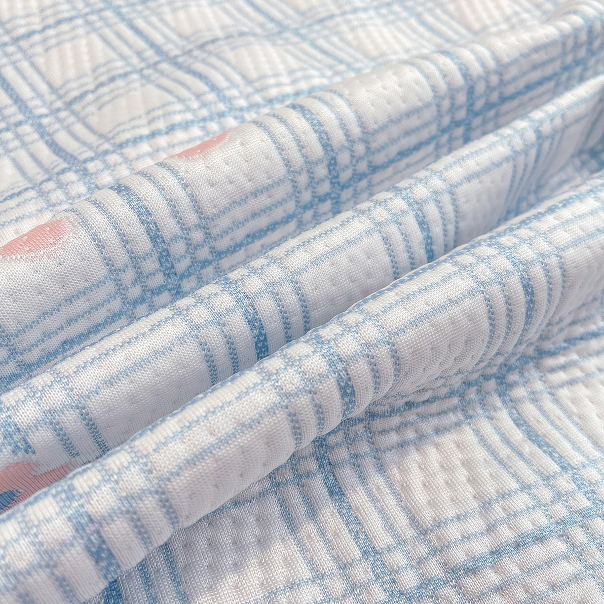 91家纺网 家纺一手货源 找家纺 情恒家纺 2026新款PE卡通提花床盖席席子凉席三件套摇摇马 摇摇马-冰蓝