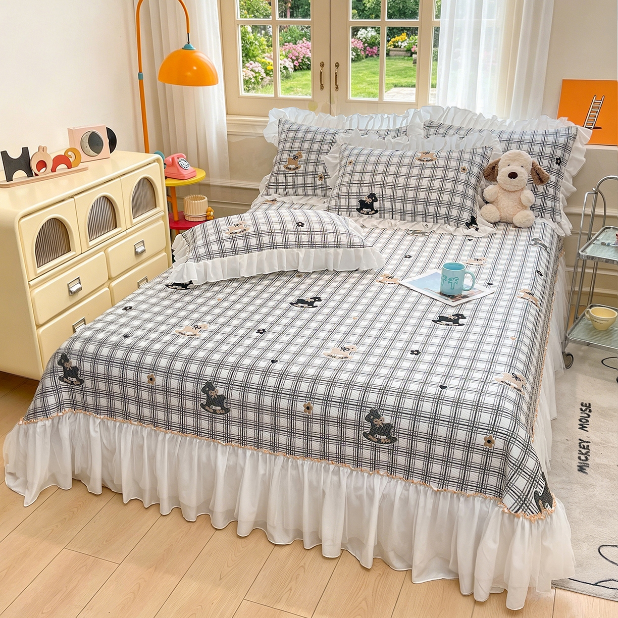 91家纺网 家纺一手货源 找家纺 情恒家纺 2026新款PE卡通提花床盖席席子凉席三件套摇摇马 摇摇马-曜黑