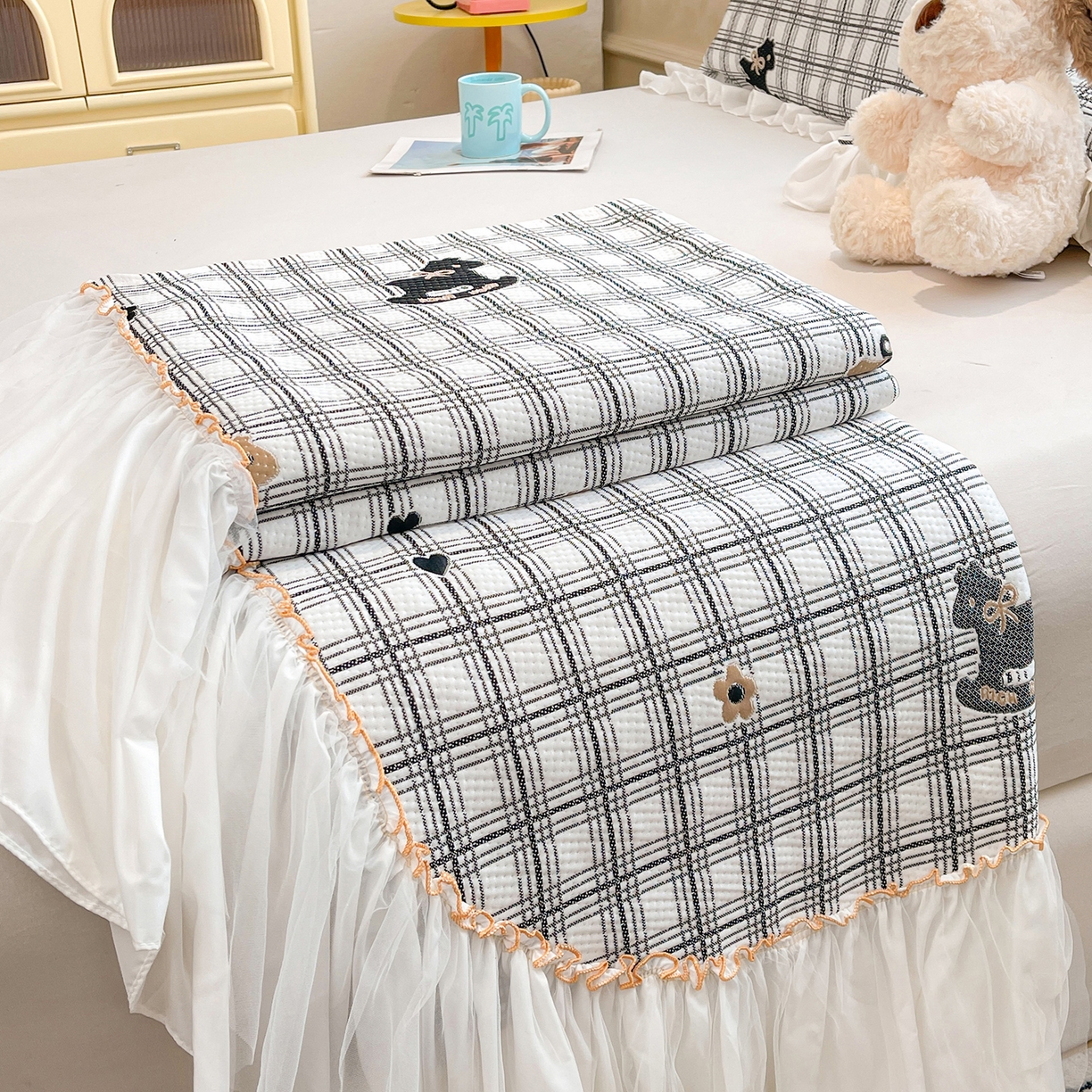 91家纺网 家纺一手货源 找家纺 情恒家纺 2026新款PE卡通提花床盖席席子凉席三件套摇摇马 摇摇马-曜黑