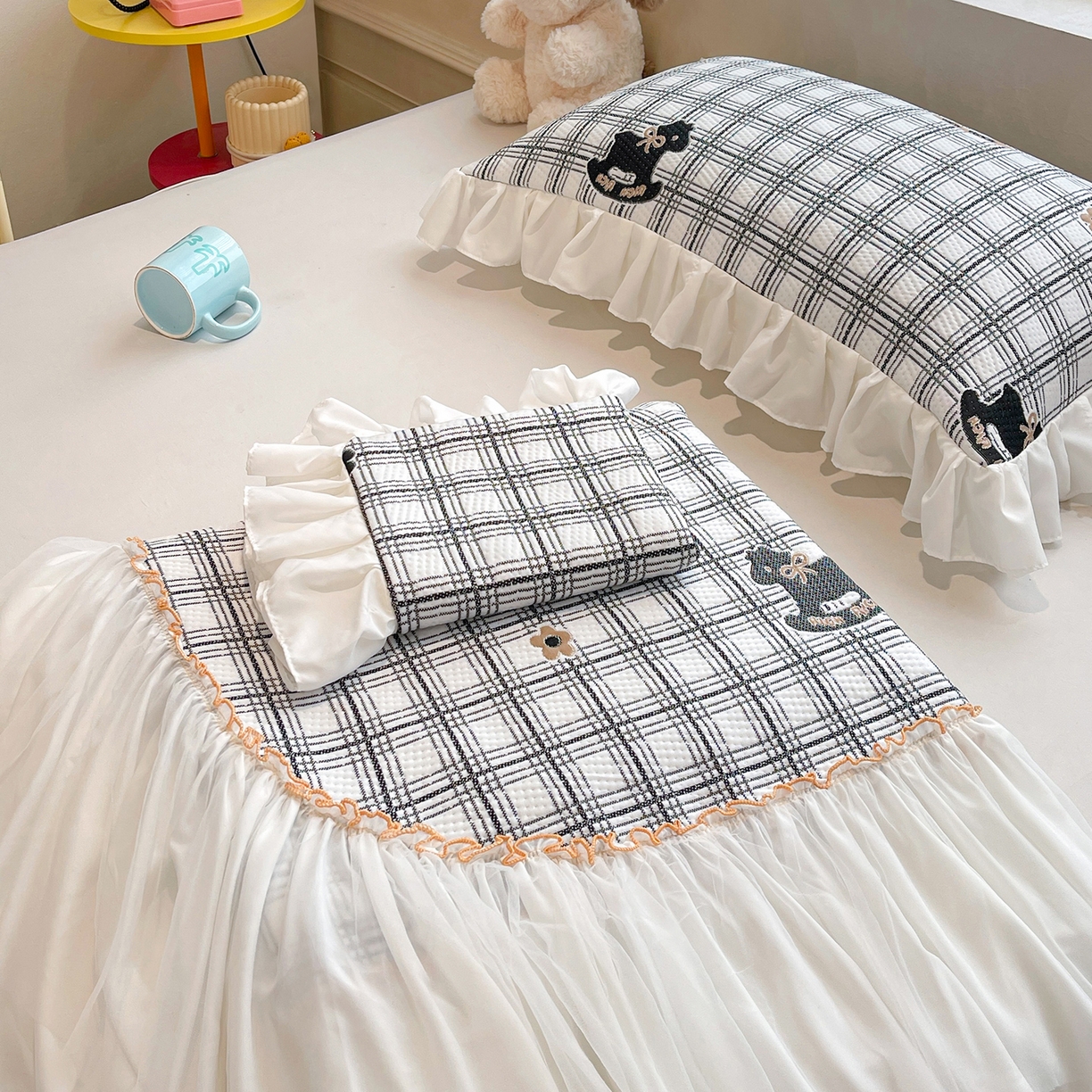 91家纺网 家纺一手货源 找家纺 情恒家纺 2026新款PE卡通提花床盖席席子凉席三件套摇摇马 摇摇马-曜黑