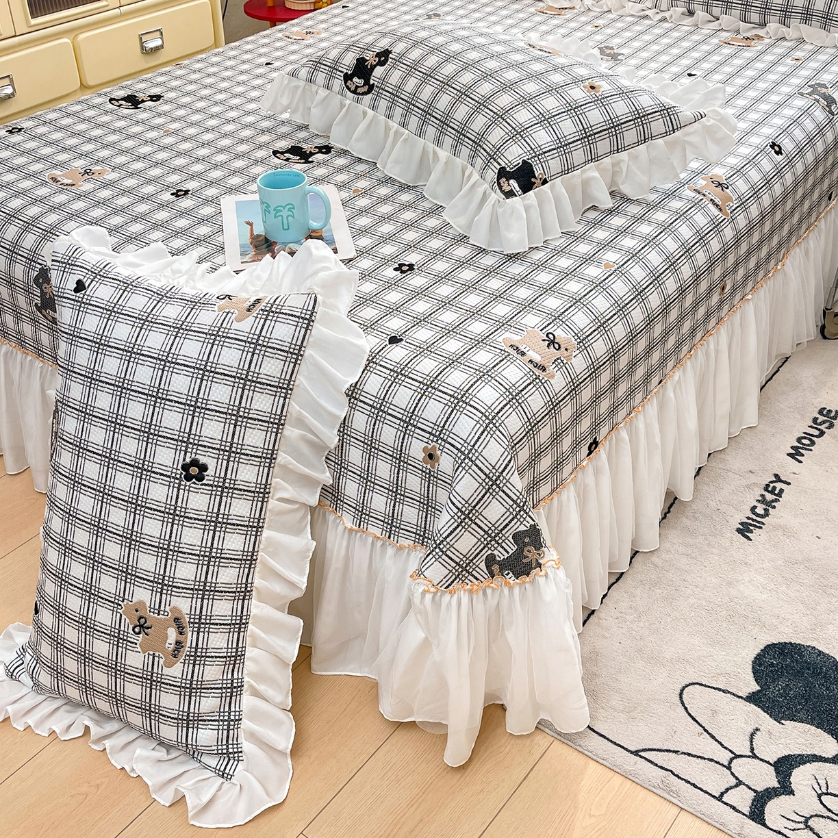 91家纺网 家纺一手货源 找家纺 情恒家纺 2026新款PE卡通提花床盖席席子凉席三件套摇摇马 摇摇马-曜黑