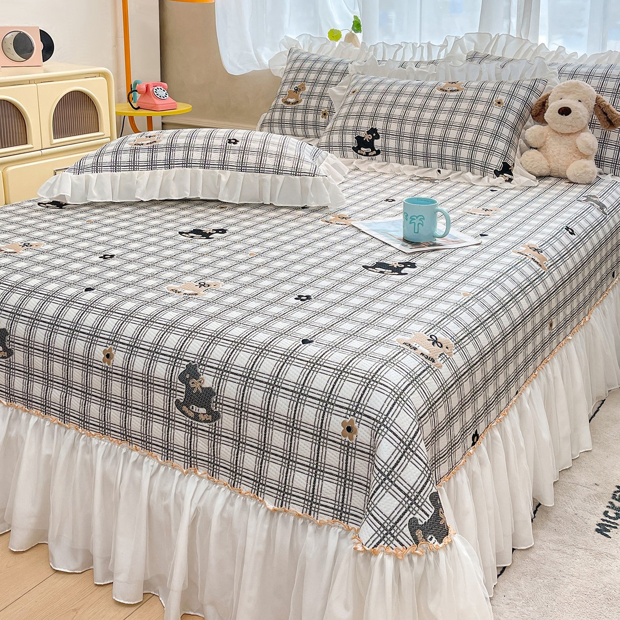 91家纺网 家纺一手货源 找家纺 情恒家纺 2026新款PE卡通提花床盖席席子凉席三件套摇摇马 摇摇马-曜黑