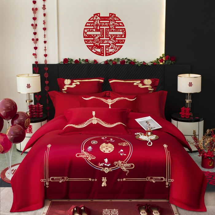 91家纺网 家纺一手货源 找家纺 （总）千禧家纺 2026新款天丝棉刺绣婚庆四件套