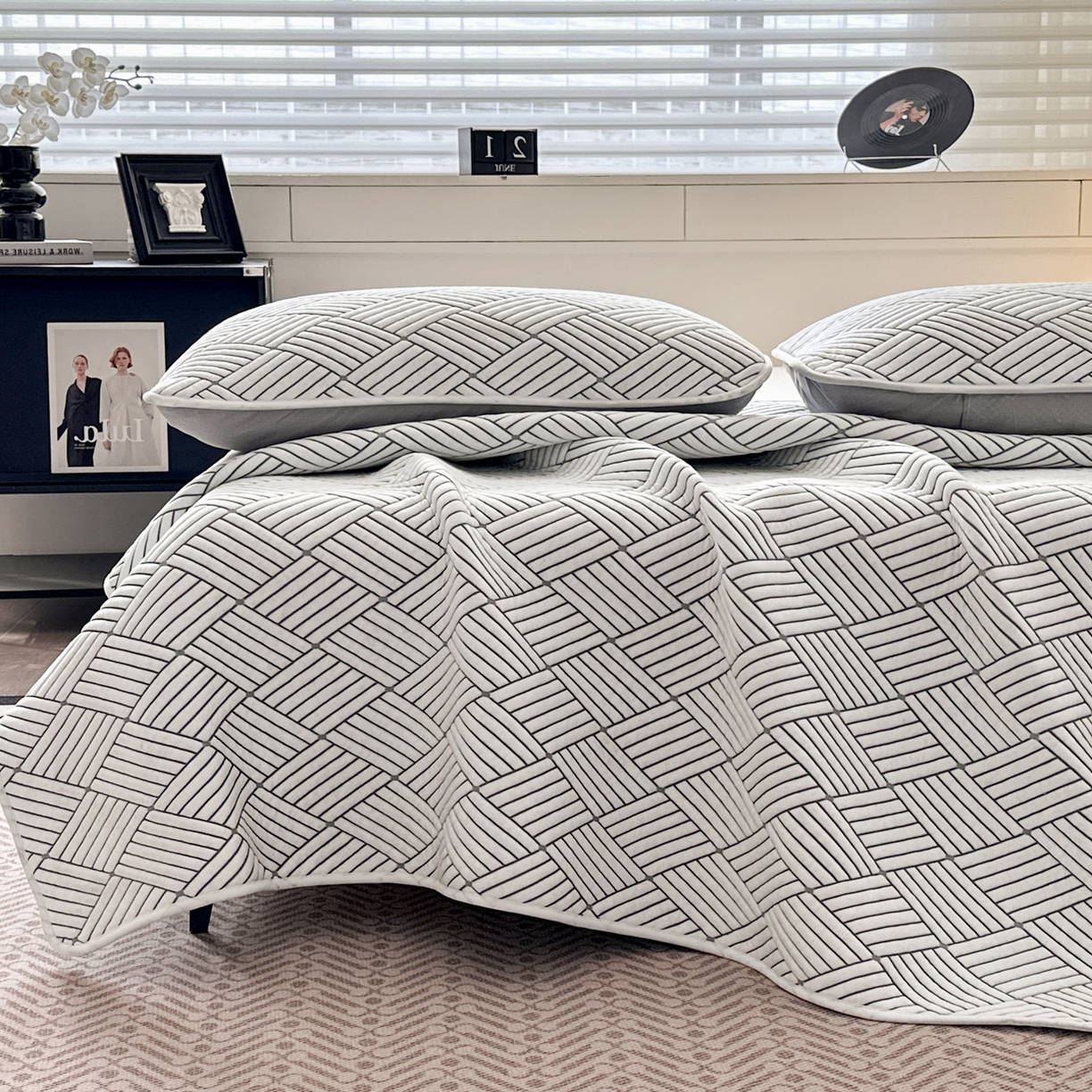 91家纺网 家纺一手货源 找家纺 欧邦 2026新款PE中分子凉豆豆软席包边款外贸凉垫韩国出口可定制 菱形格