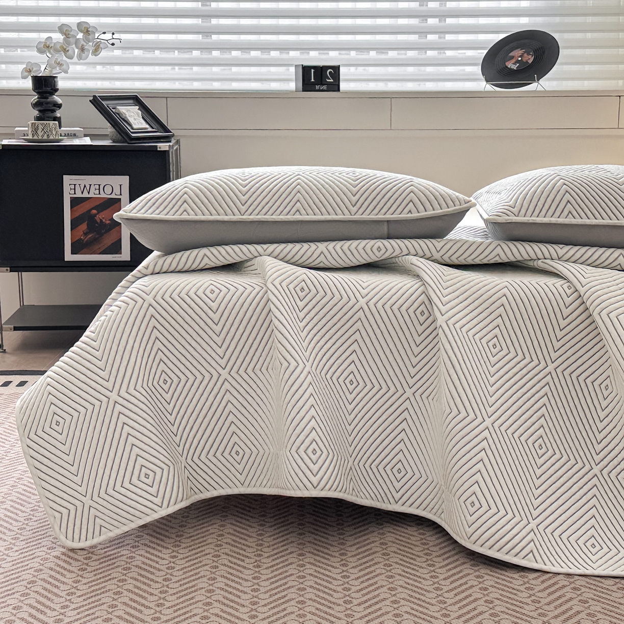 91家纺网 家纺一手货源 找家纺 欧邦 2026新款PE中分子凉豆豆软席包边款外贸凉垫韩国出口可定制 回纹格