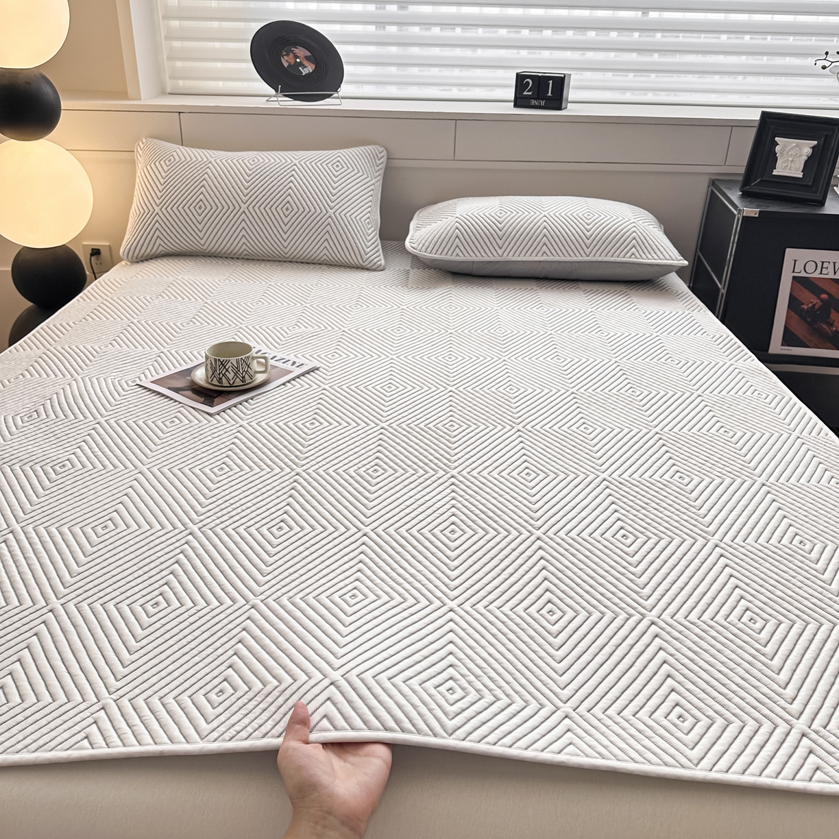 91家纺网 家纺一手货源 找家纺 欧邦 2026新款PE中分子凉豆豆软席包边款外贸凉垫韩国出口可定制 回纹格