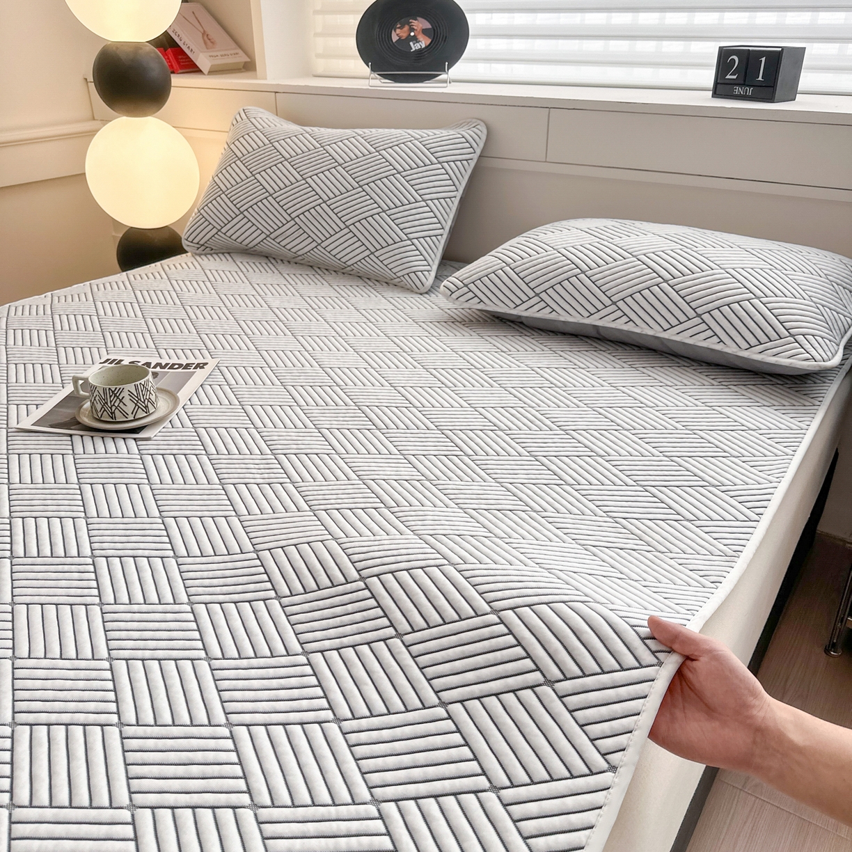 91家纺网 家纺一手货源 找家纺 欧邦 2026新款PE中分子凉豆豆软席包边款外贸凉垫韩国出口可定制 菱形格