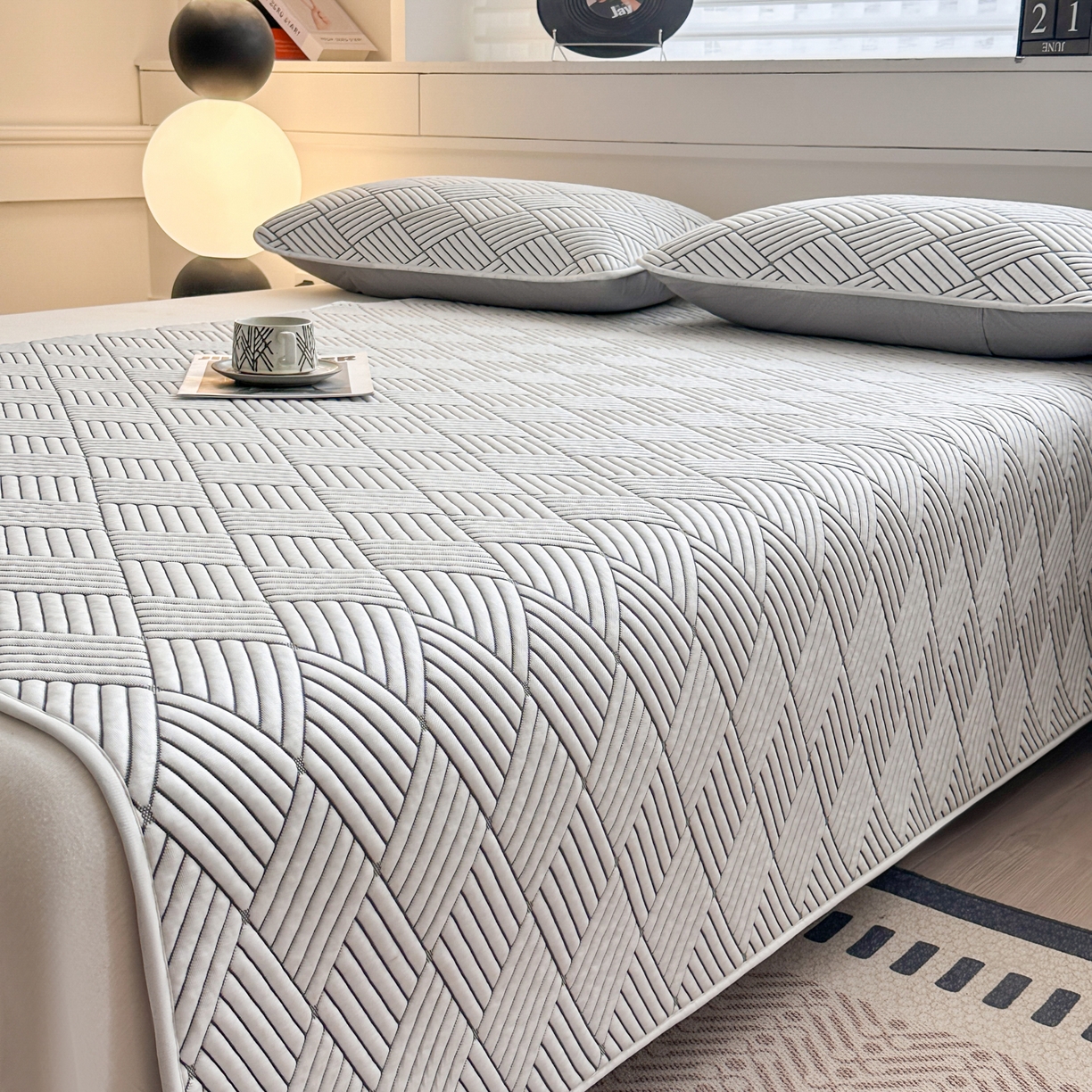 91家纺网 家纺一手货源 找家纺 欧邦 2026新款PE中分子凉豆豆软席包边款外贸凉垫韩国出口可定制 菱形格