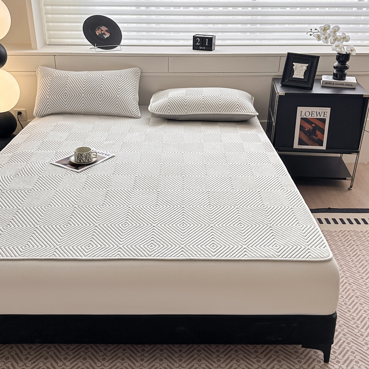 91家纺网 家纺一手货源 找家纺 欧邦 2026新款PE中分子凉豆豆软席包边款外贸凉垫韩国出口可定制 回纹格