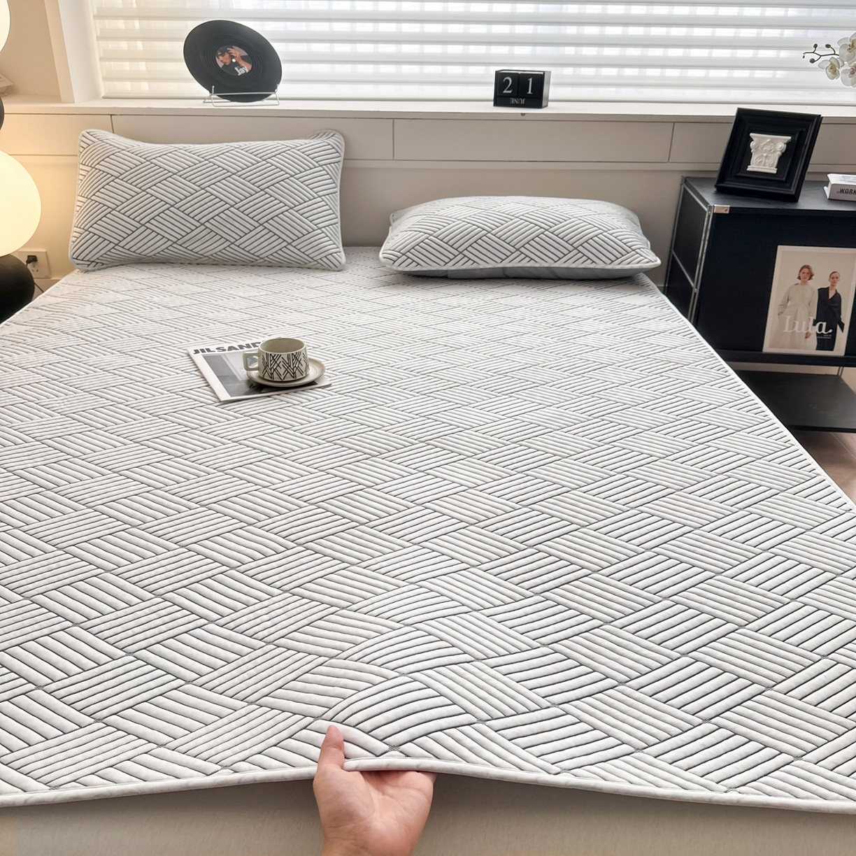 91家纺网 家纺一手货源 找家纺 欧邦 2026新款PE中分子凉豆豆软席包边款外贸凉垫韩国出口可定制 菱形格