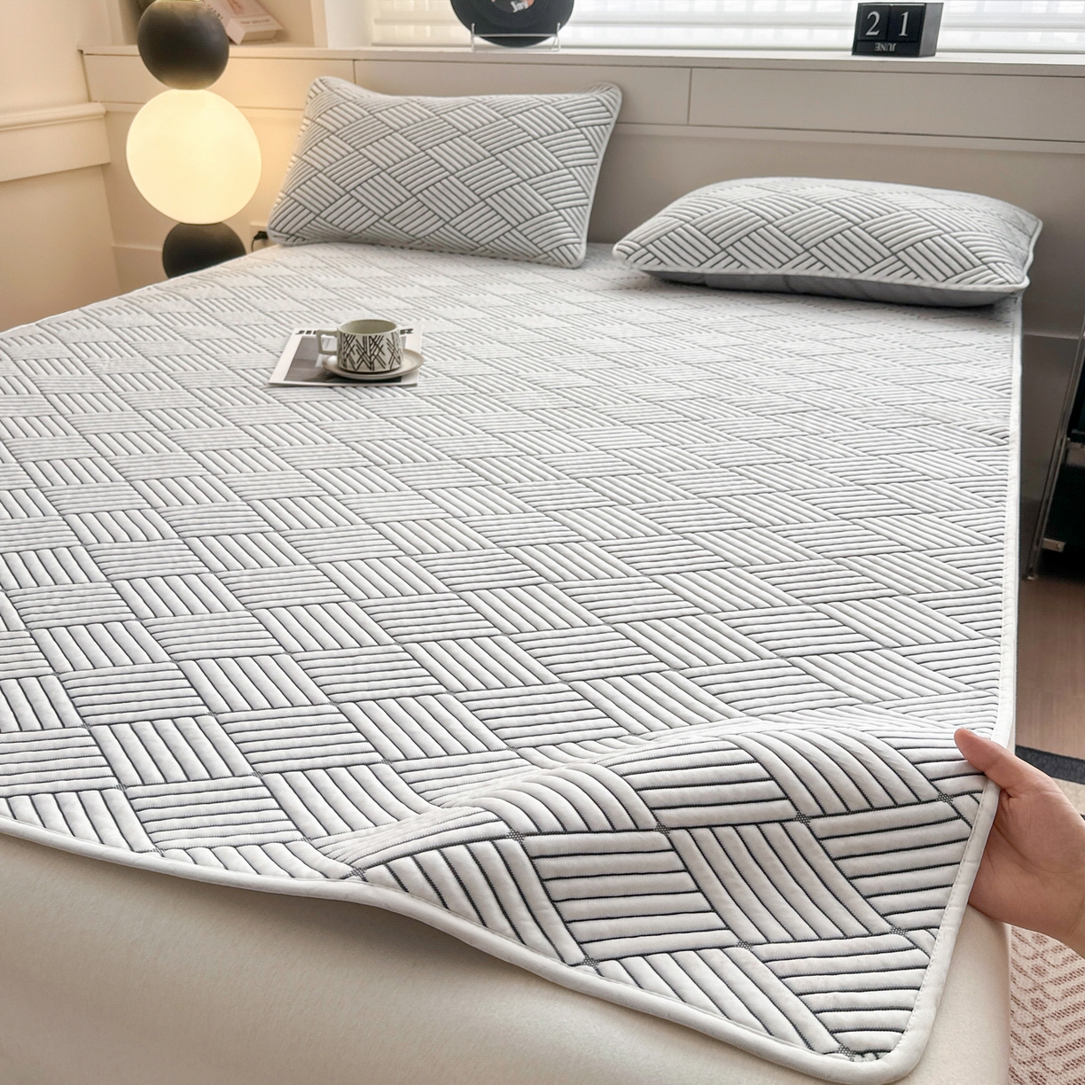 欧邦 2026新款PE中分子凉豆豆软席包边款外贸凉垫韩国出口可定制 菱形格