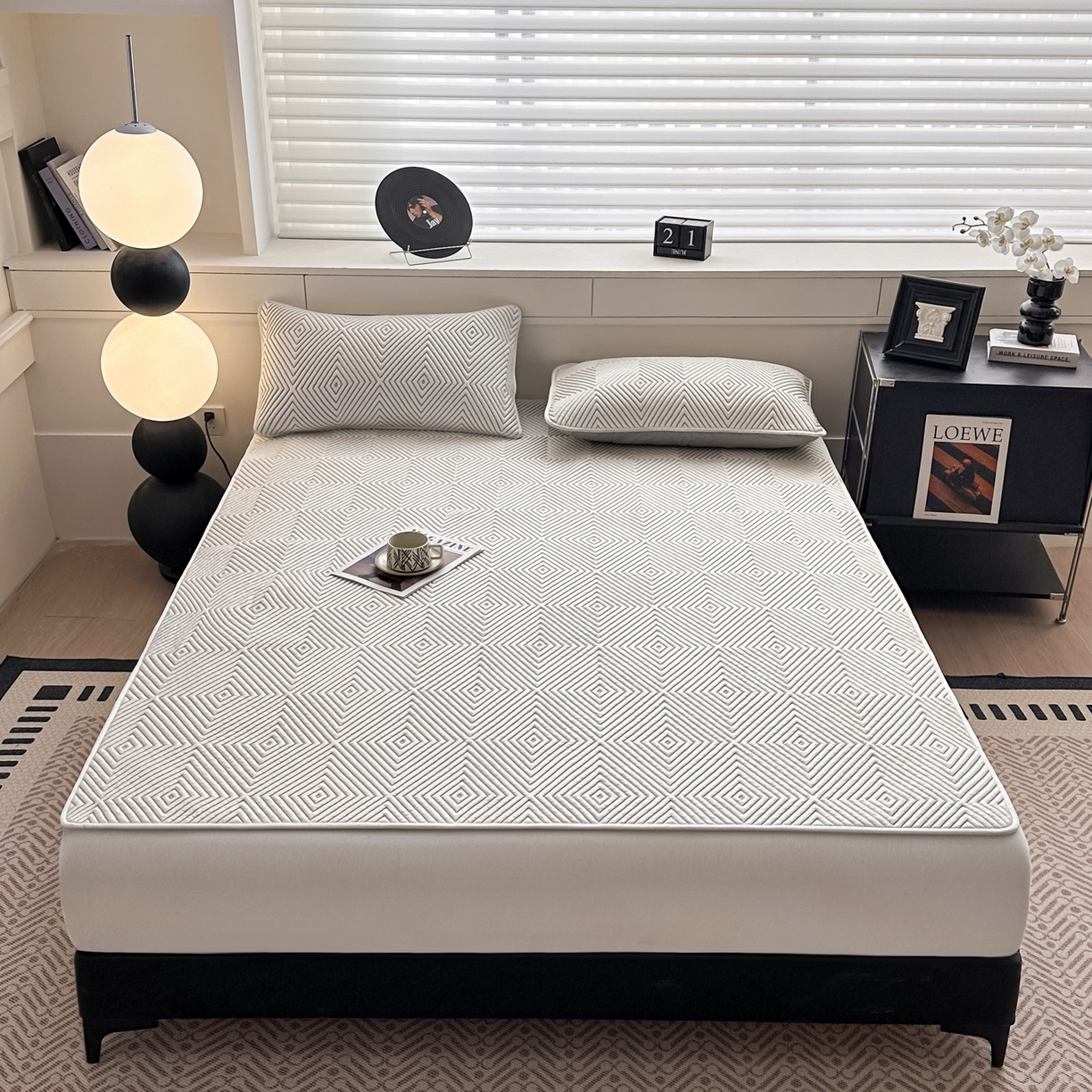 91家纺网 家纺一手货源 找家纺 欧邦 2026新款PE中分子凉豆豆软席包边款外贸凉垫韩国出口可定制 回纹格