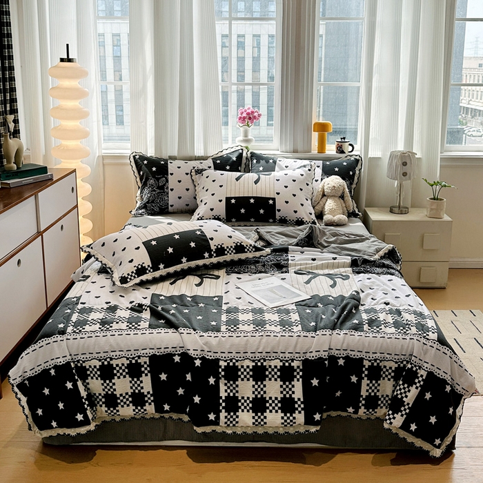 91家纺网 家纺一手货源 找家纺 花伞家居 2026新款蕾丝花边皱皱双层纱夏被四件套含买家秀 夏被-维壹