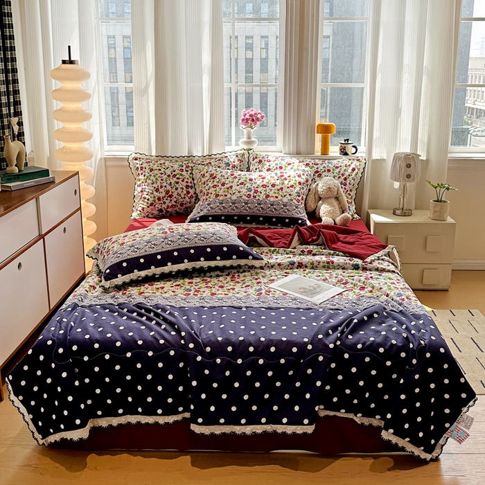 91家纺网 家纺一手货源 找家纺 花伞家居 2026新款蕾丝花边皱皱双层纱夏被四件套含买家秀 夏被-蕾丝碎花