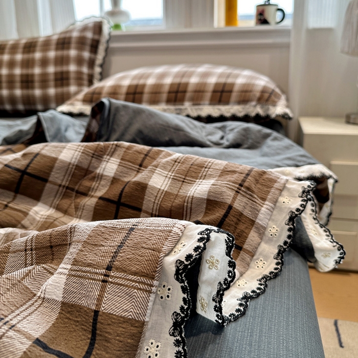 91家纺网 家纺一手货源 找家纺 花伞家居 2026新款蕾丝花边皱皱双层纱夏被四件套含买家秀 夏被-中古森系