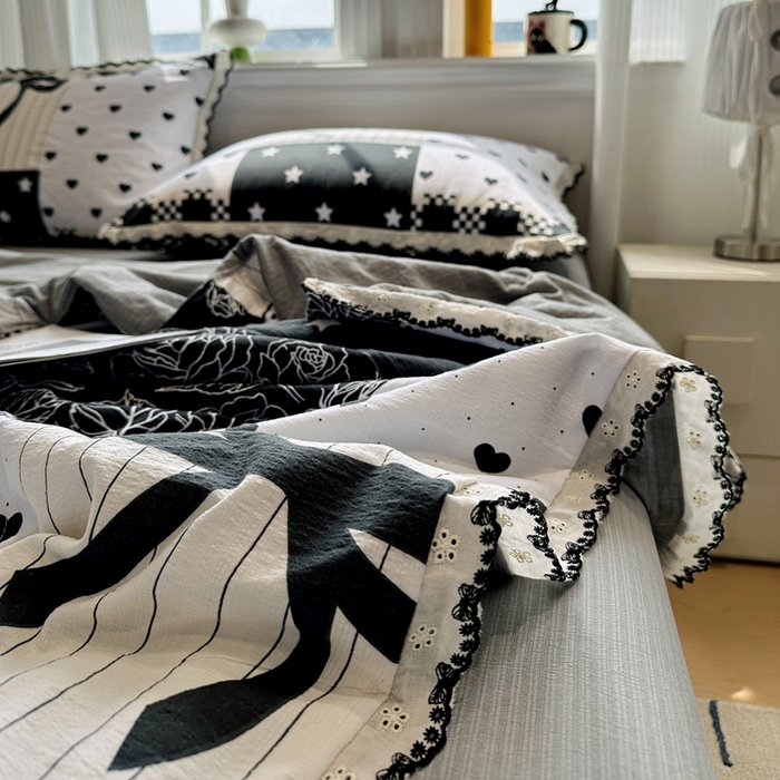 91家纺网 家纺一手货源 找家纺 花伞家居 2026新款蕾丝花边皱皱双层纱夏被四件套含买家秀 夏被-维壹