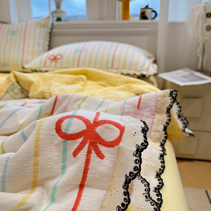 91家纺网 家纺一手货源 找家纺 花伞家居 2026新款蕾丝花边皱皱双层纱夏被四件套含买家秀 夏被-彩色可爱