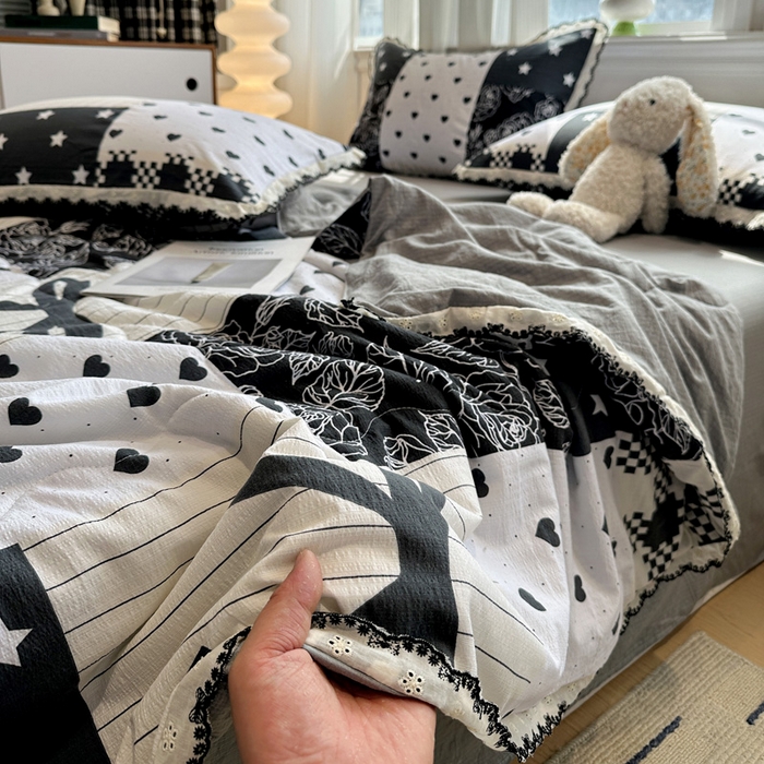 91家纺网 家纺一手货源 找家纺 花伞家居 2026新款蕾丝花边皱皱双层纱夏被四件套含买家秀 夏被-维壹