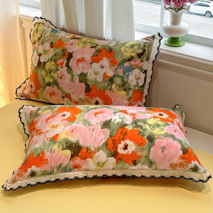 91家纺网 家纺一手货源 找家纺 花伞家居 2026新款蕾丝花边皱皱双层纱夏被四件套含买家秀 夏被-热情绚烂