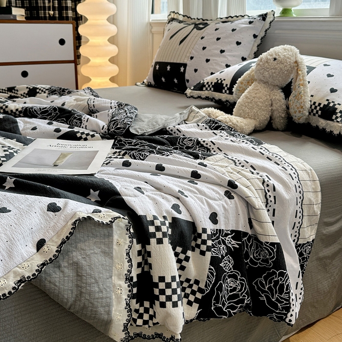 91家纺网 家纺一手货源 找家纺 花伞家居 2026新款蕾丝花边皱皱双层纱夏被四件套含买家秀 夏被-维壹