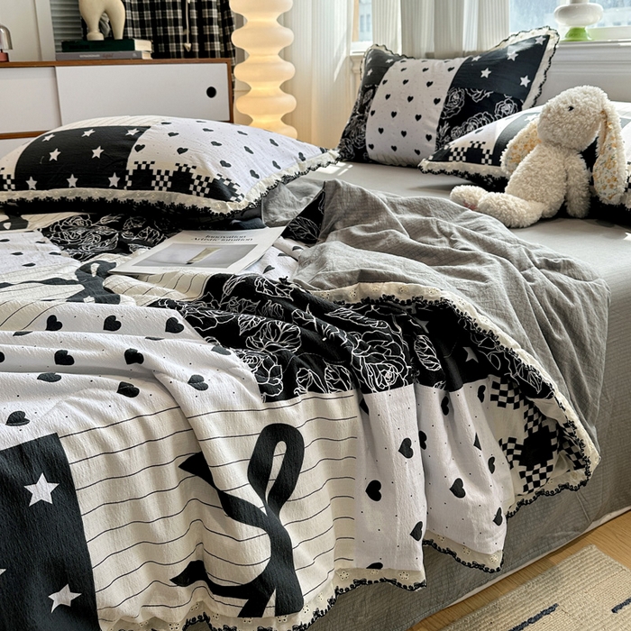 91家纺网 家纺一手货源 找家纺 花伞家居 2026新款蕾丝花边皱皱双层纱夏被四件套含买家秀 夏被-维壹