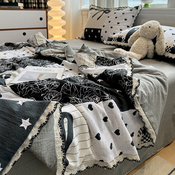 91家纺网 家纺一手货源 找家纺 花伞家居 2026新款蕾丝花边皱皱双层纱夏被四件套含买家秀 夏被-维壹