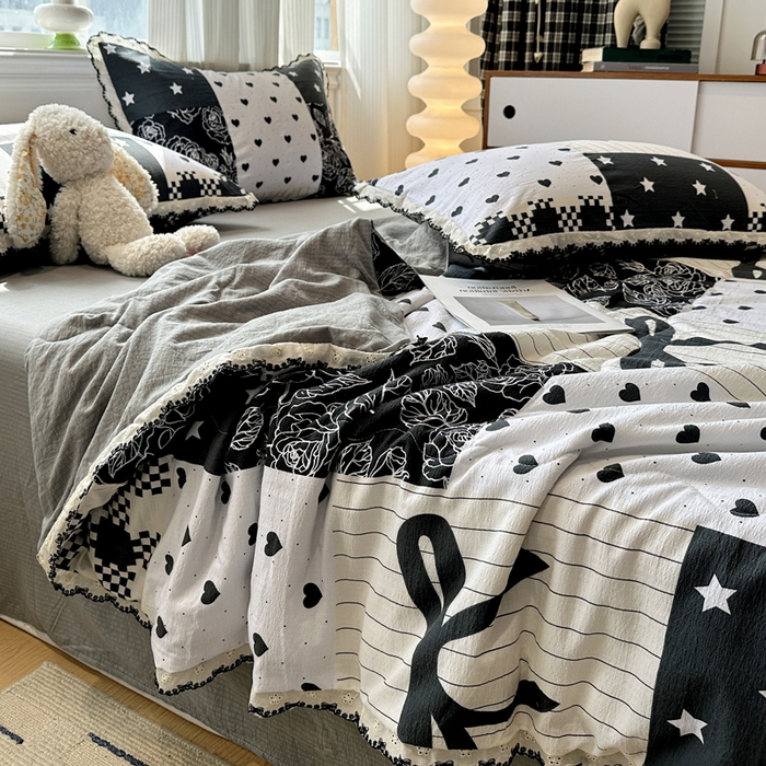 91家纺网 家纺一手货源 找家纺 花伞家居 2026新款蕾丝花边皱皱双层纱夏被四件套含买家秀 夏被-维壹