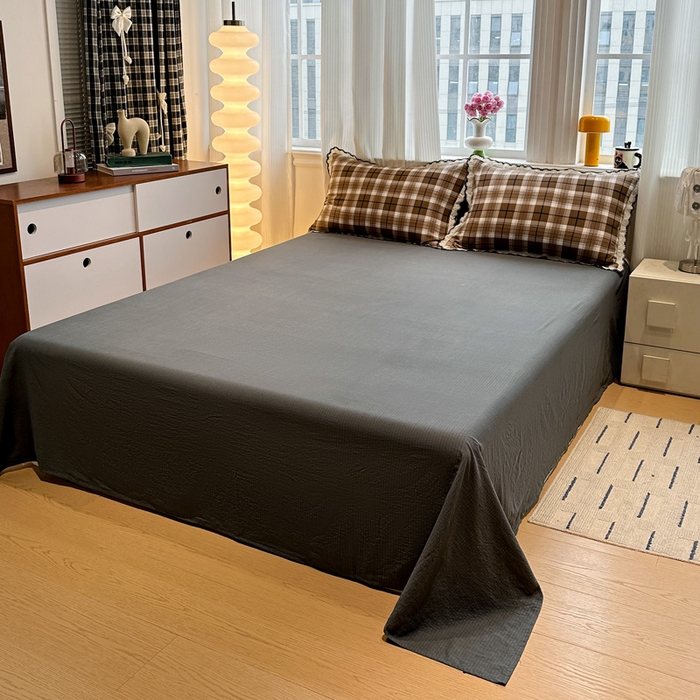 91家纺网 家纺一手货源 找家纺 花伞家居 2026新款蕾丝花边皱皱双层纱夏被四件套含买家秀 夏被-中古森系