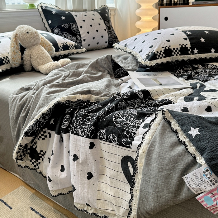 91家纺网 家纺一手货源 找家纺 花伞家居 2026新款蕾丝花边皱皱双层纱夏被四件套含买家秀 夏被-维壹