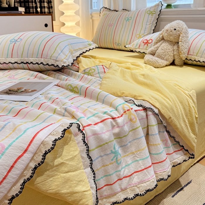 91家纺网 家纺一手货源 找家纺 花伞家居 2026新款蕾丝花边皱皱双层纱夏被四件套含买家秀 夏被-彩色可爱