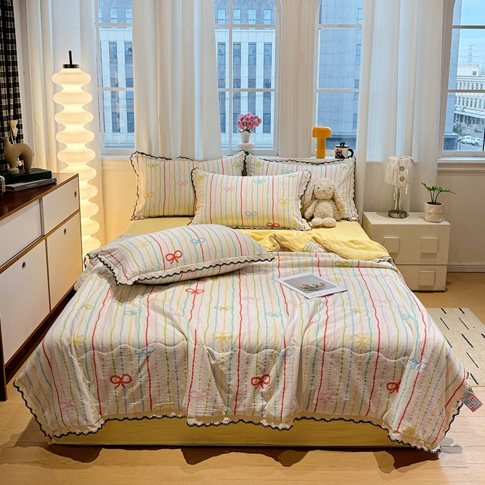花伞家居 2026新款蕾丝花边皱皱双层纱夏被四件套含买家秀 夏被-彩色可爱
