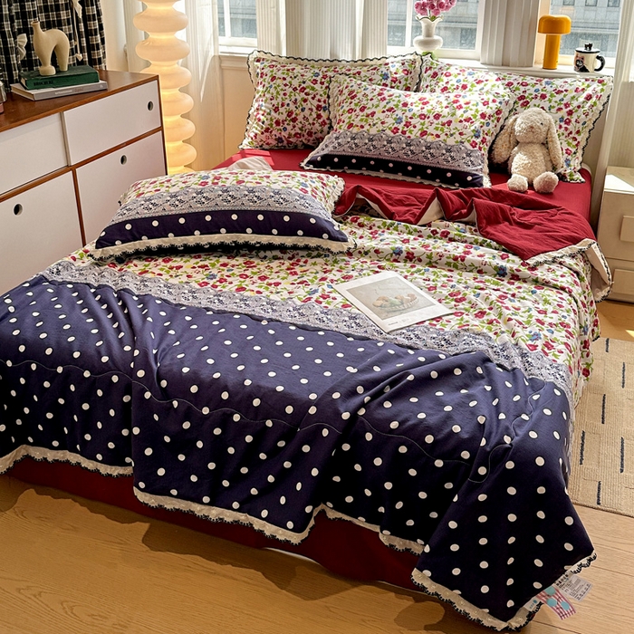 91家纺网 家纺一手货源 找家纺 花伞家居 2026新款蕾丝花边皱皱双层纱夏被四件套含买家秀 夏被-蕾丝碎花