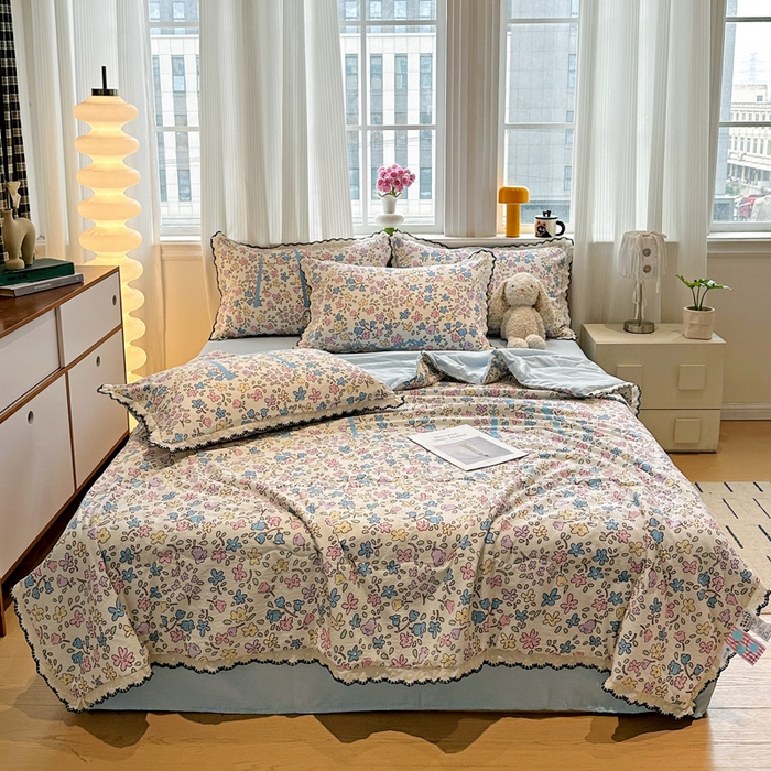 花伞家居 2026新款蕾丝花边皱皱双层纱夏被四件套含买家秀 夏被-美丽花园