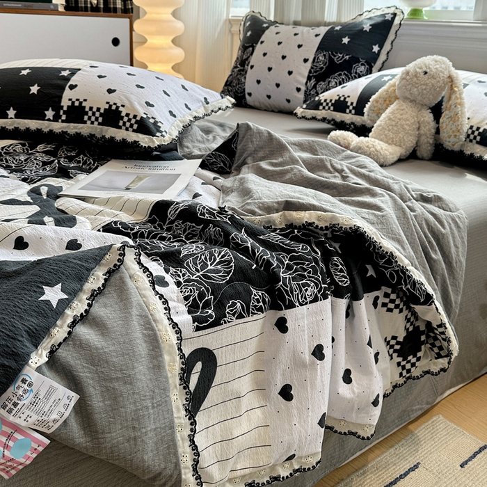 91家纺网 家纺一手货源 找家纺 花伞家居 2026新款蕾丝花边皱皱双层纱夏被四件套含买家秀 夏被-维壹